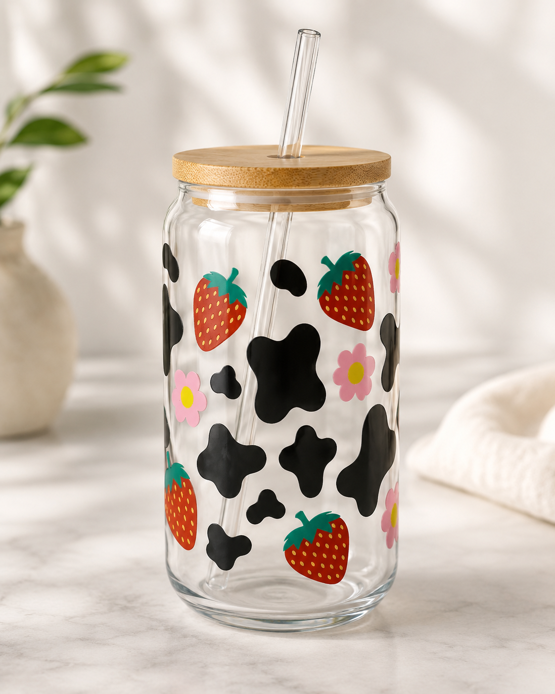 Strawberry Cow | UV DTF 16oz Cup Wrap