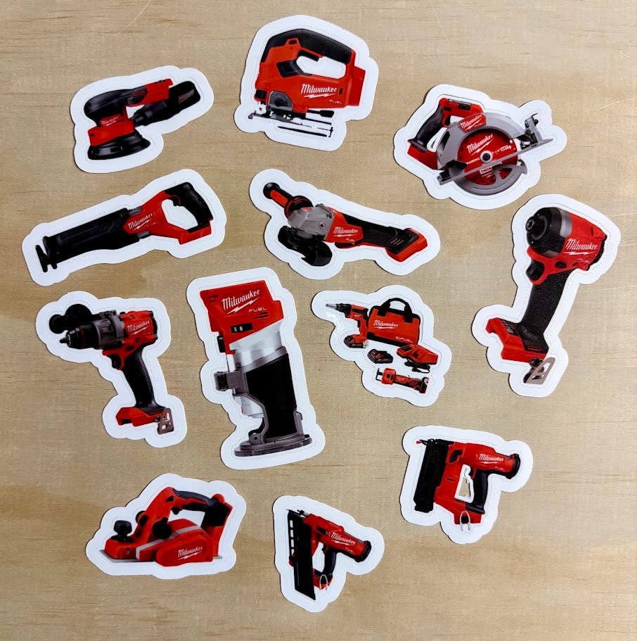 Tool Theme 12 Pack Mix | 2”-3” Sticker | Water Resistant